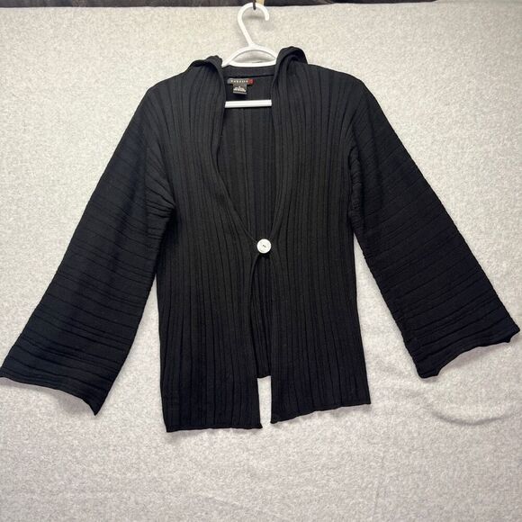 Vintage Babette Wide Sleeve Cardigan One Button Ribbed Black Women’s size S - Picture 1 of 7